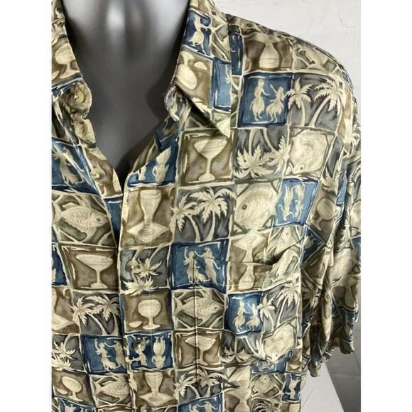 Men’s Campia Hawaiian Shirt Size Large Short Sleeve Aloha Tropical 100% Rayon - Picture 2 of 2
